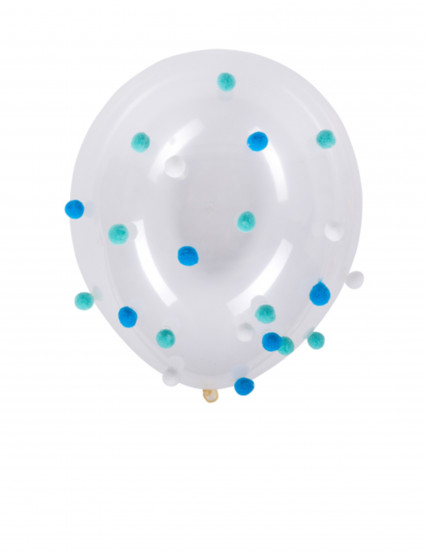 5 Transparante blauw-witte pomponballonnen 30 cm 5 Transparante blauw-witte pomponballonnen 30 cm