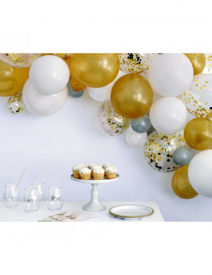 Boogset van 40 witte en gouden ballonnen met confetti Boogset van 40 witte en gouden ballonnen met confetti