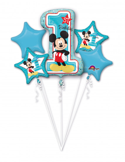 Stelletje 5 Mickey™ 1e verjaardag folieballonnen Stelletje 5 Mickey™ 1e verjaardag folieballonnen