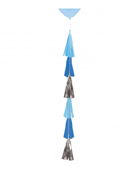 Ballonpad met blauwe en zilveren papieren kwastjes 70 cm Ballonpad met blauwe en zilveren papieren kwastjes 70 cm