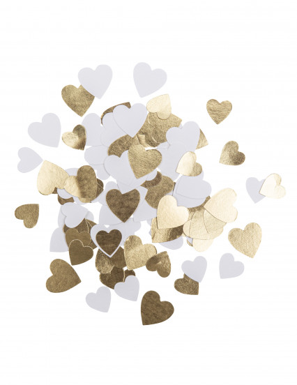 100 Papieren confetti kleine witte en gouden hartjes 1,5 cm 100 Papieren confetti kleine witte en gouden hartjes 1,5 cm