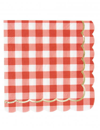 16 Geschulpte gingham en gouden papieren servetten 33 x 33 cm 16 Geschulpte gingham en gouden papieren servetten 33 x 33 cm